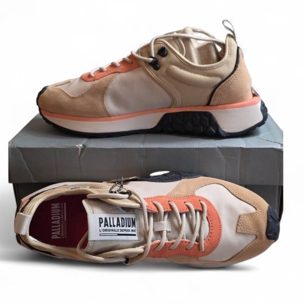 Palladium Sport Low Top Sneakers Beige Coral Chunky Sole Comfort Streetwear 11 M